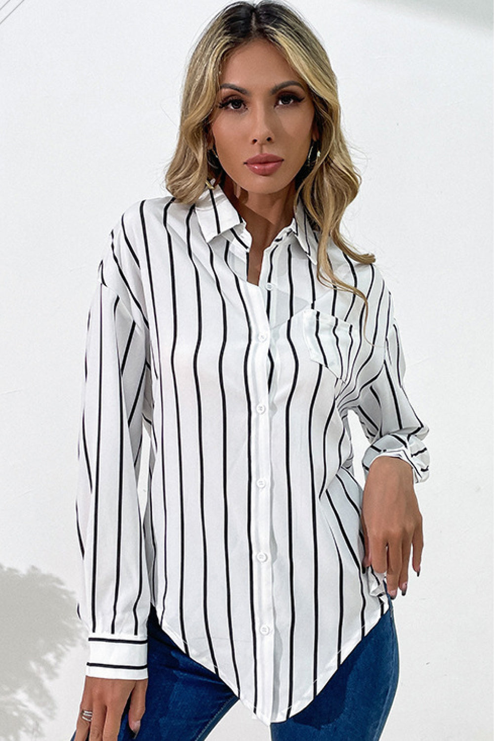 Vertical Stripes Button Down Shirt - Shirts - FITGGINS