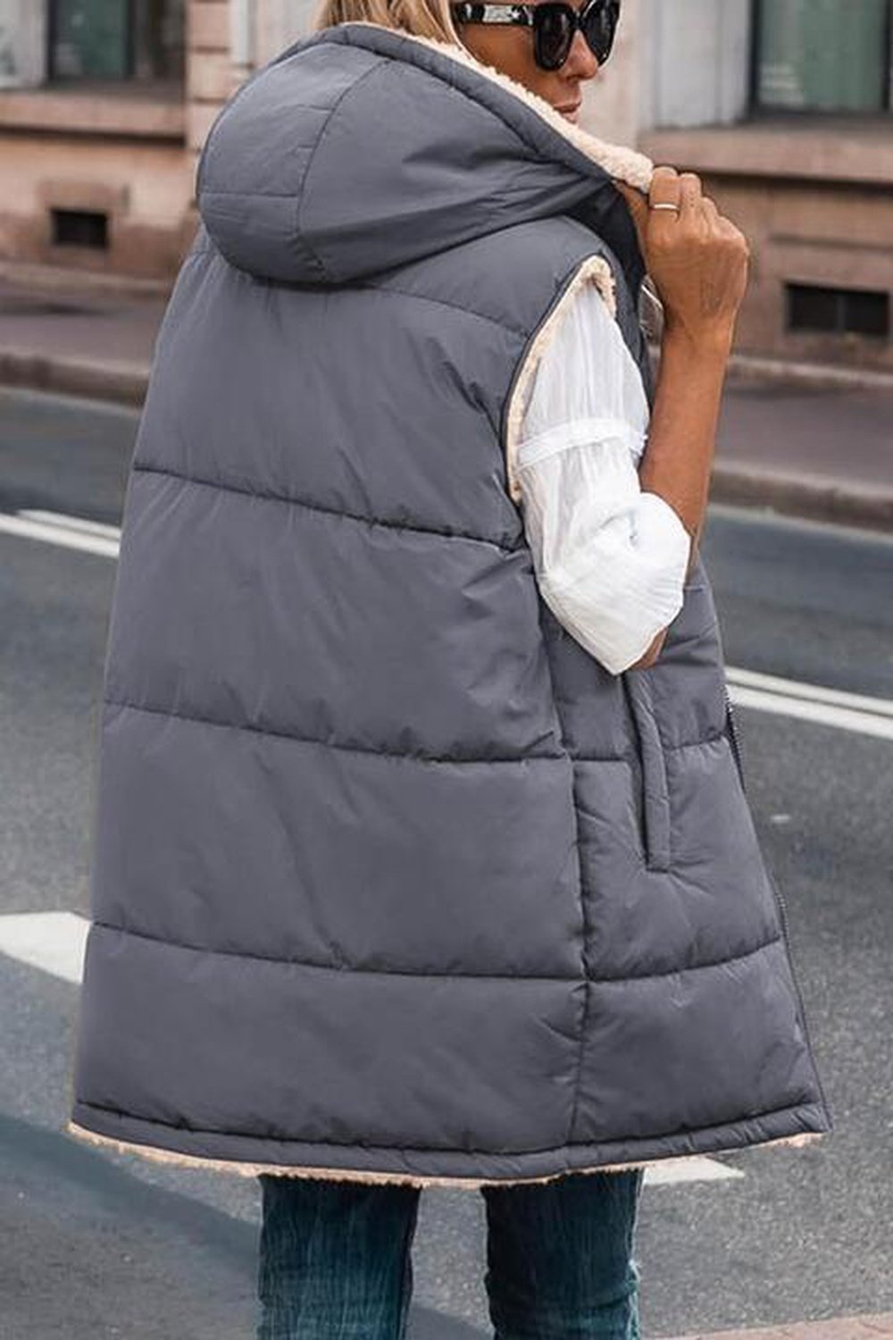 Zip-Up Longline Hooded Vest - Jackets - FITGGINS