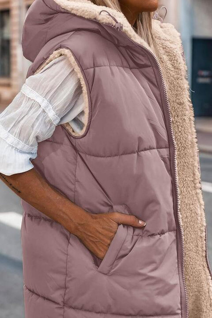 Zip-Up Longline Hooded Vest - Jackets - FITGGINS