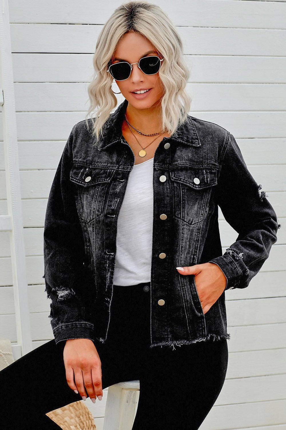 Embrace the Distressed Look: Rocking the Raw Hem Denim Jacket