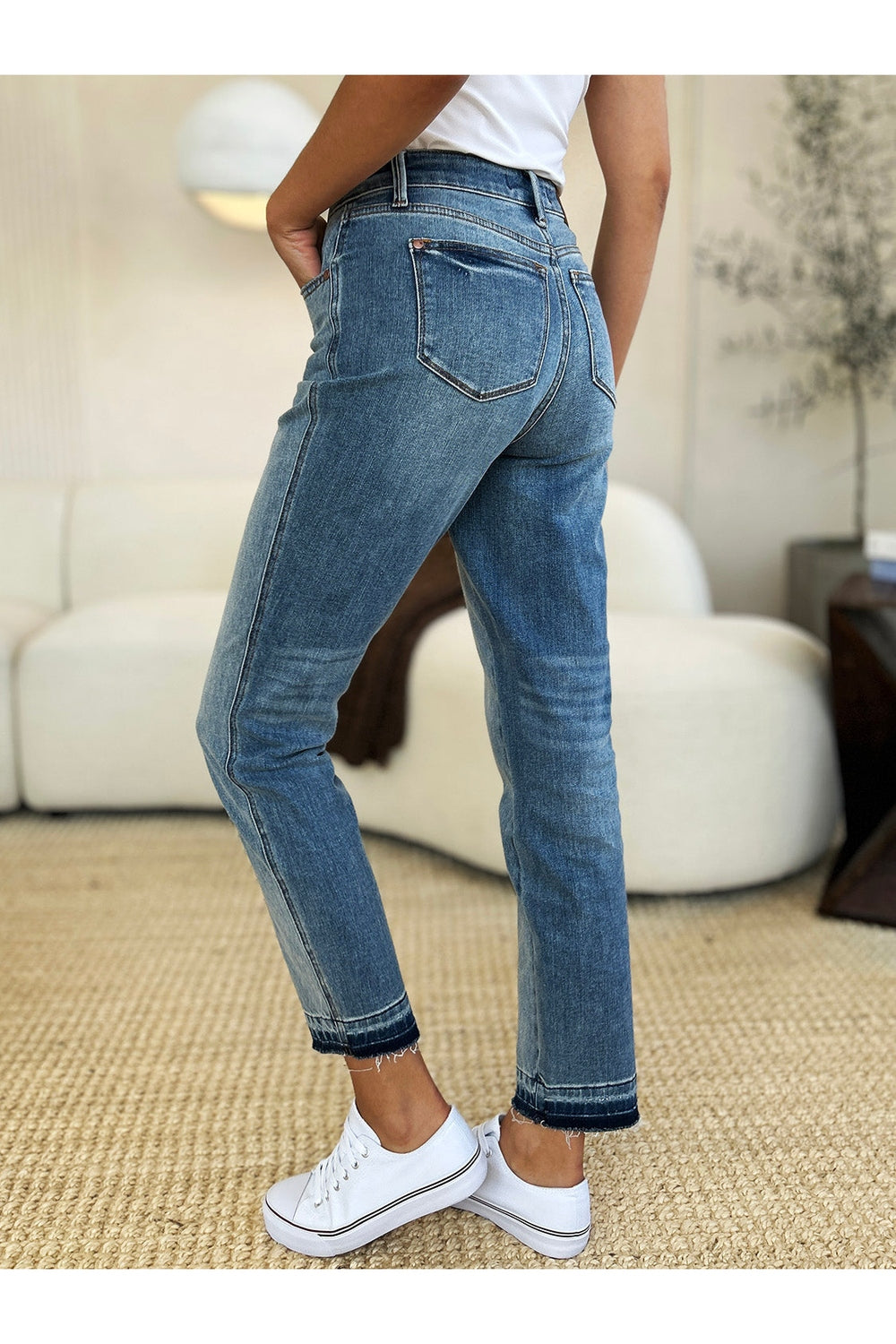 Judy Blue Full Size Mid Rise Rigid Magic Release Hem Jeans - Jeans - FITGGINS