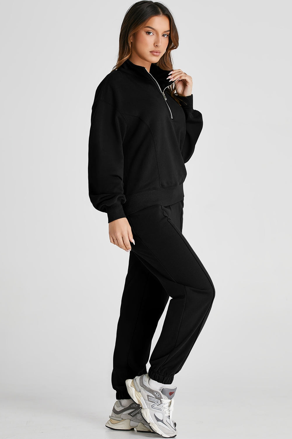 Half Zip Long Sleeve Top and Joggers Active Set - Active Set - FITGGINS