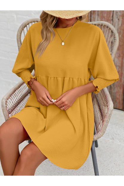 Round Neck Lantern Sleeve Mini Dress - Casual & Maxi Dresses - FITGGINS