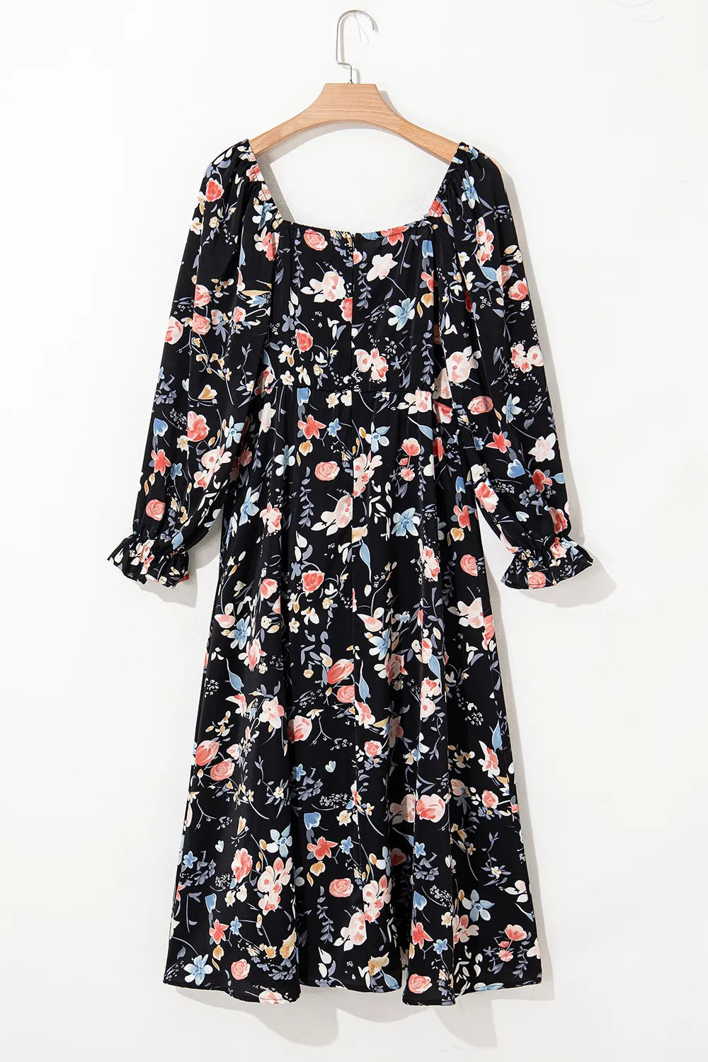 Floral Print Flounce Sleeve Midi Dress Fitggins