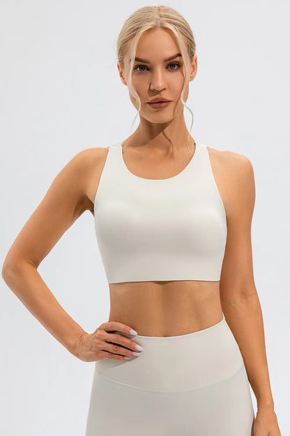 Round Neck Cutout Cropped Active Tank White Fitggins
