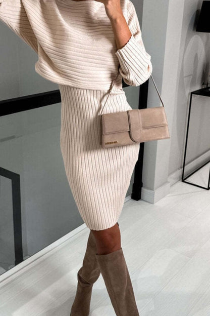 Ribbed Round Neck Top and Cami Dress Sweater Set - Sweater Dresses - FITGGINS