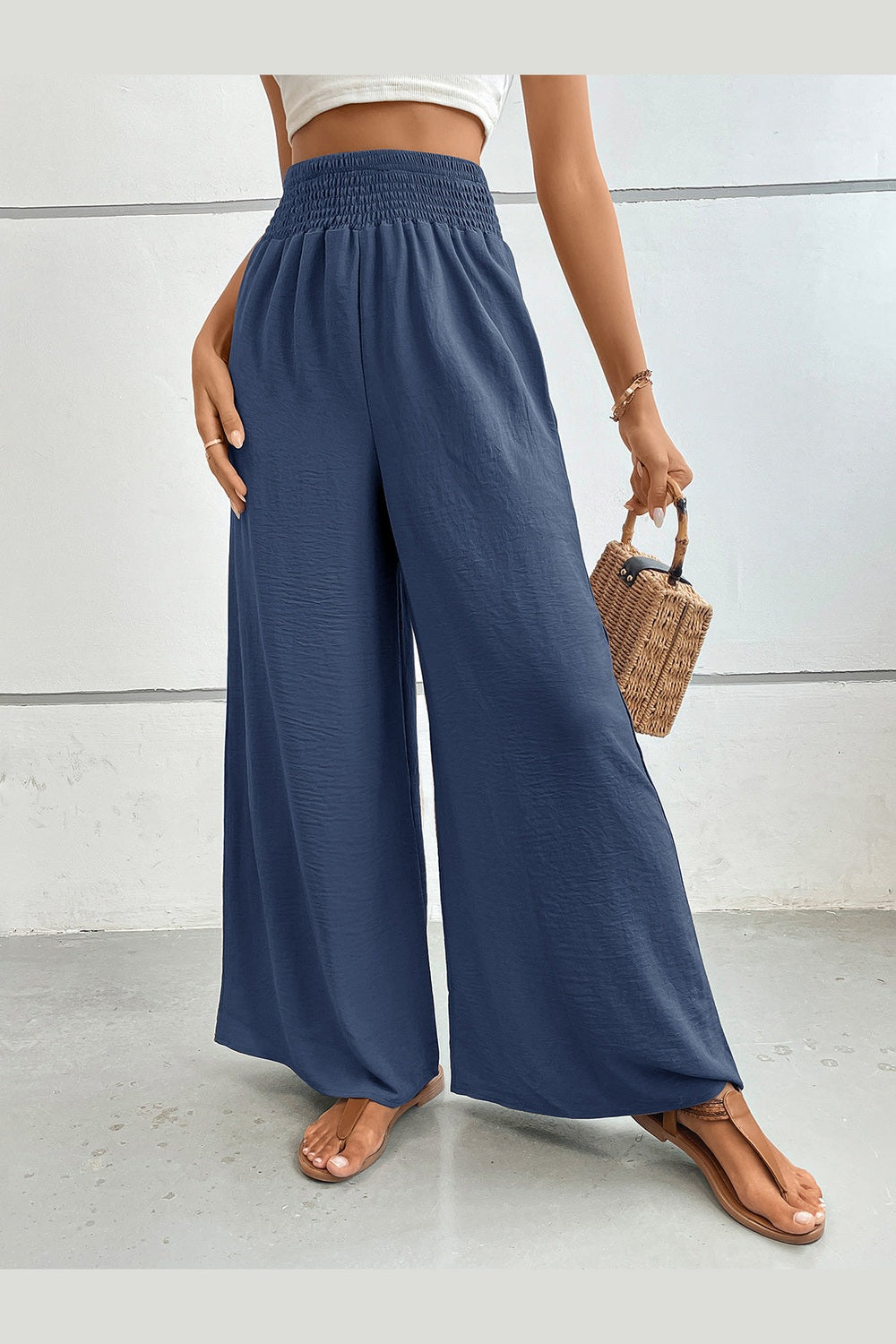 Perfee Wide Leg Pants with Pockets - Pants - FITGGINS