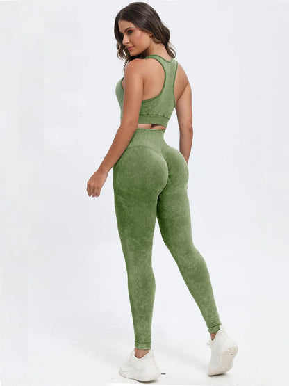 Scoop Neck Wide Strap Top and Pants Active Set Matcha Green Fitggins