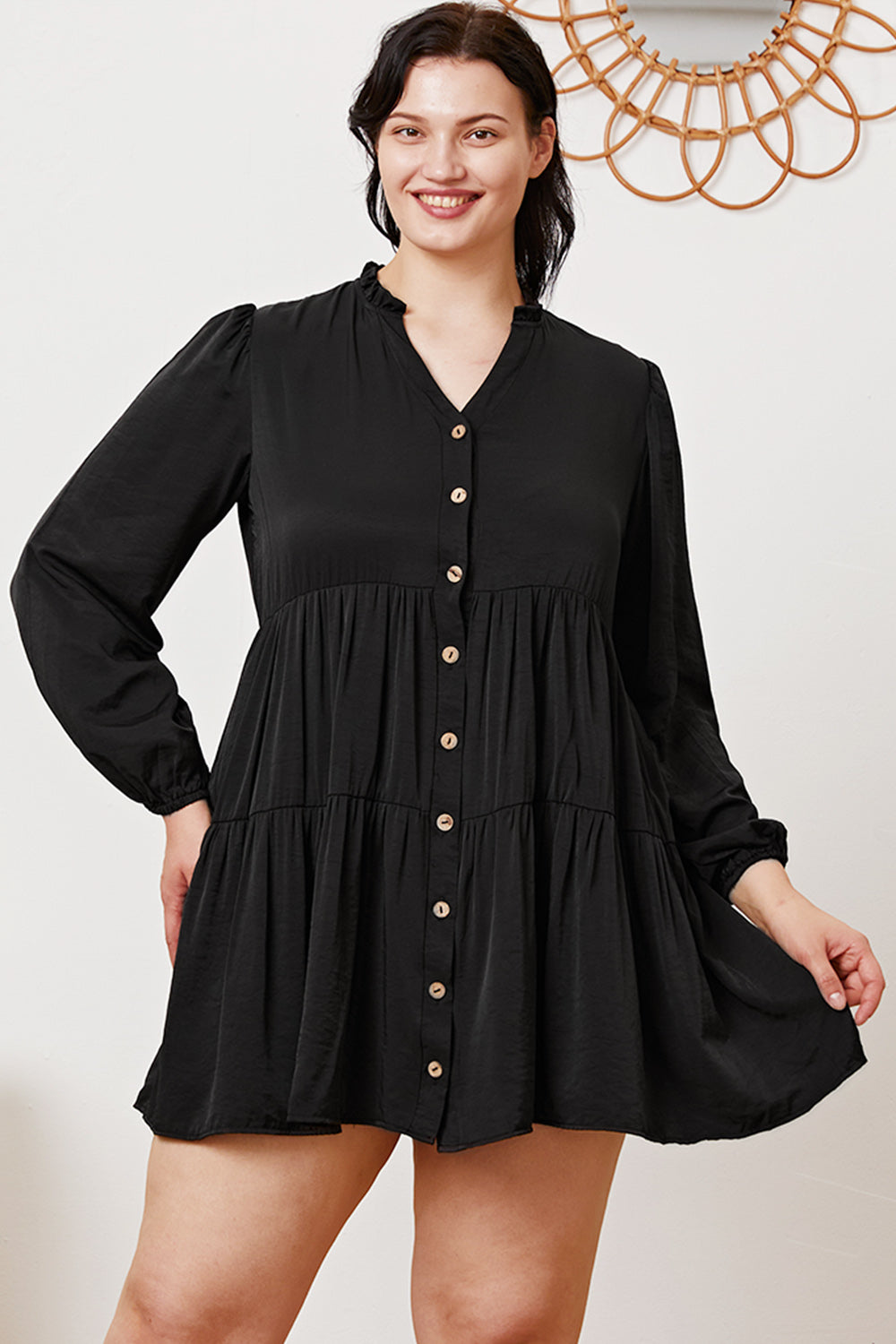 Ruffled Button Up Long Sleeve Tiered Shirt - Shirts - FITGGINS