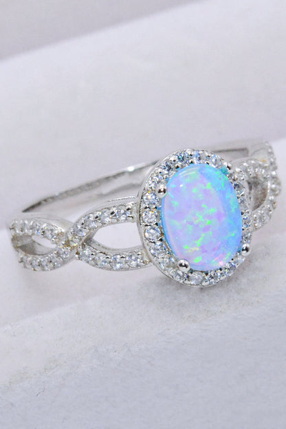 925 Sterling Silver Opal Halo Ring - Rings - FITGGINS