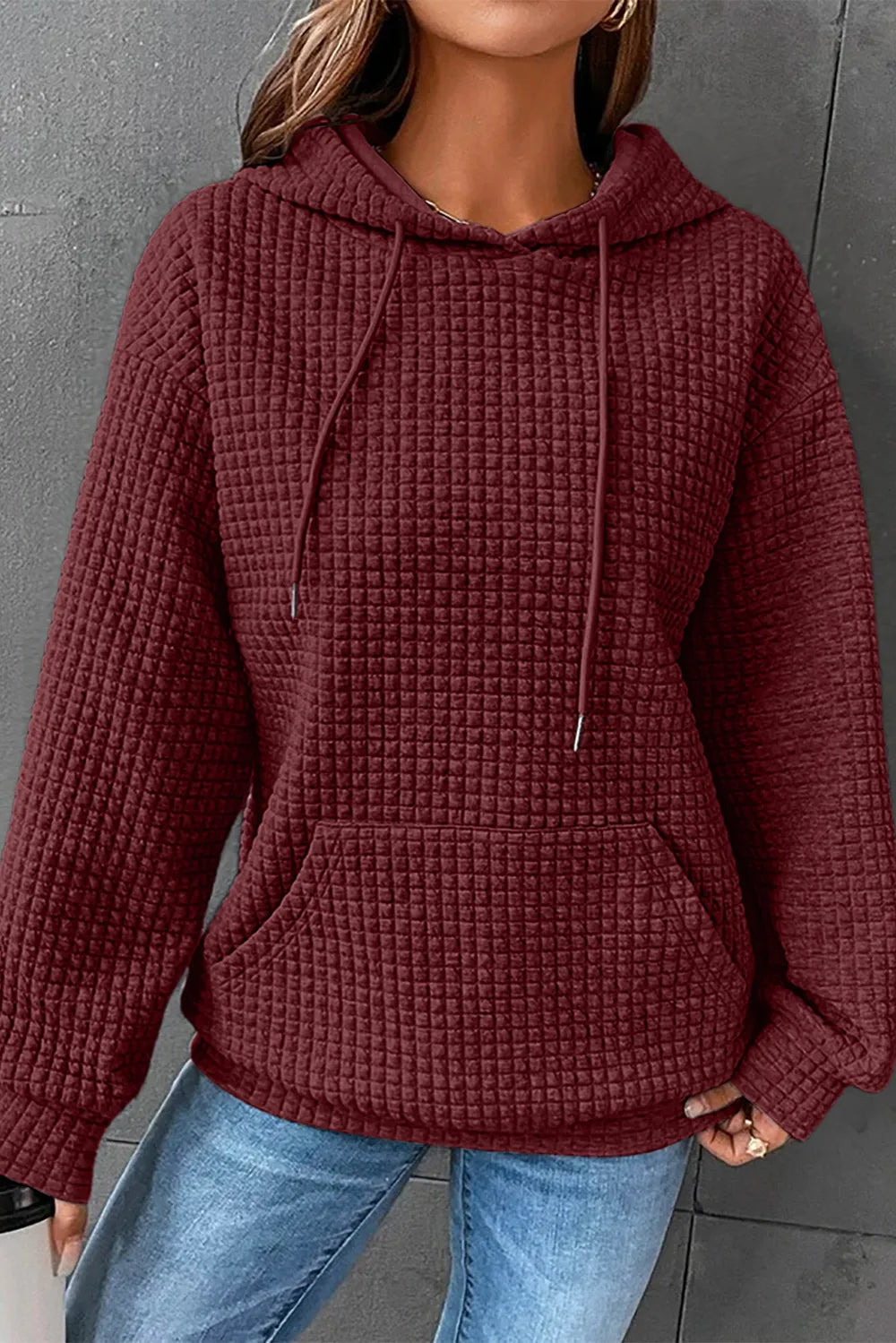 Dropped Shoulder Pocketed Hoodie Wine Fitggins