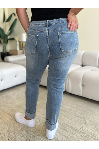 Judy Blue Full Size High Waist Cuff Hem Skinny Jeans - Jeans - FITGGINS