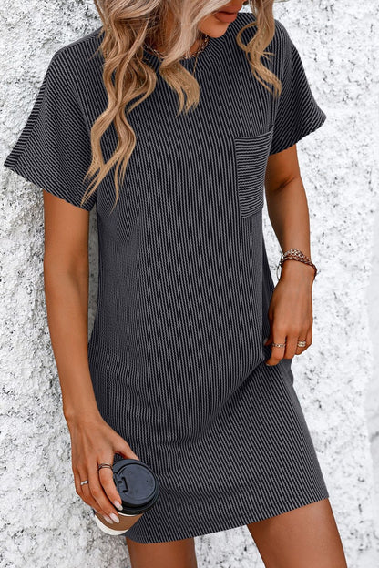 Ribbed Striped Short Sleeve Mini Tee Dress - Casual & Maxi Dresses - FITGGINS