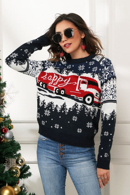 HAPPY Christmas Raglan Sleeve Sweater - Pullover Sweaters - FITGGINS