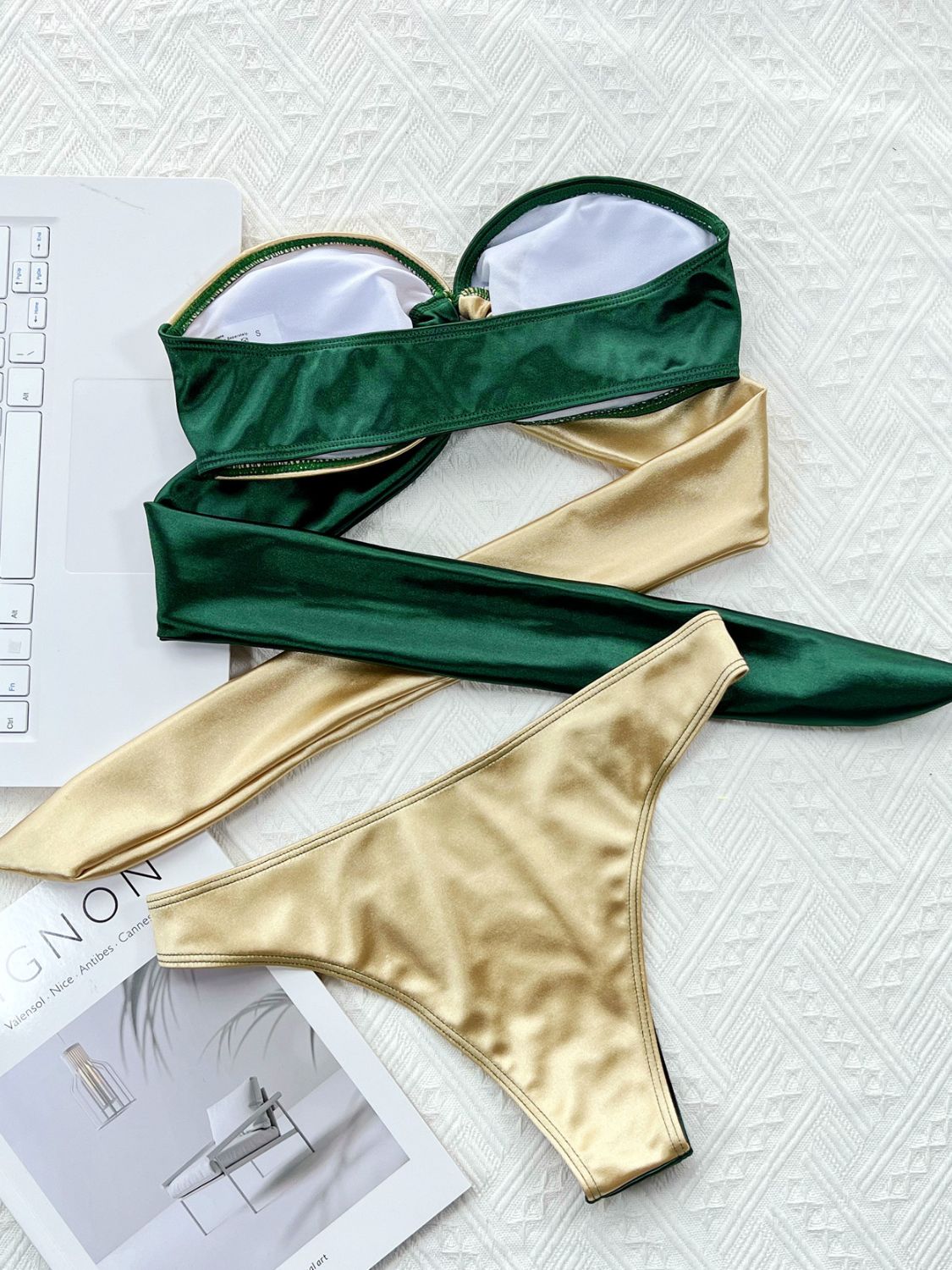 Two-Tone Ring Detail Tied Bikini Set Fitggins