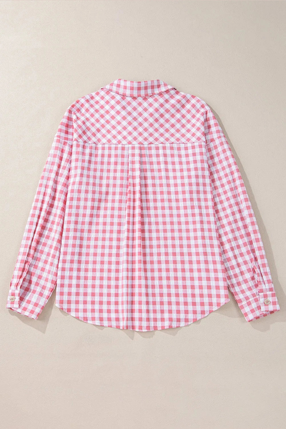 Pocketed Plaid Collared Neck Long Sleeve Shirt - Shirts - FITGGINS