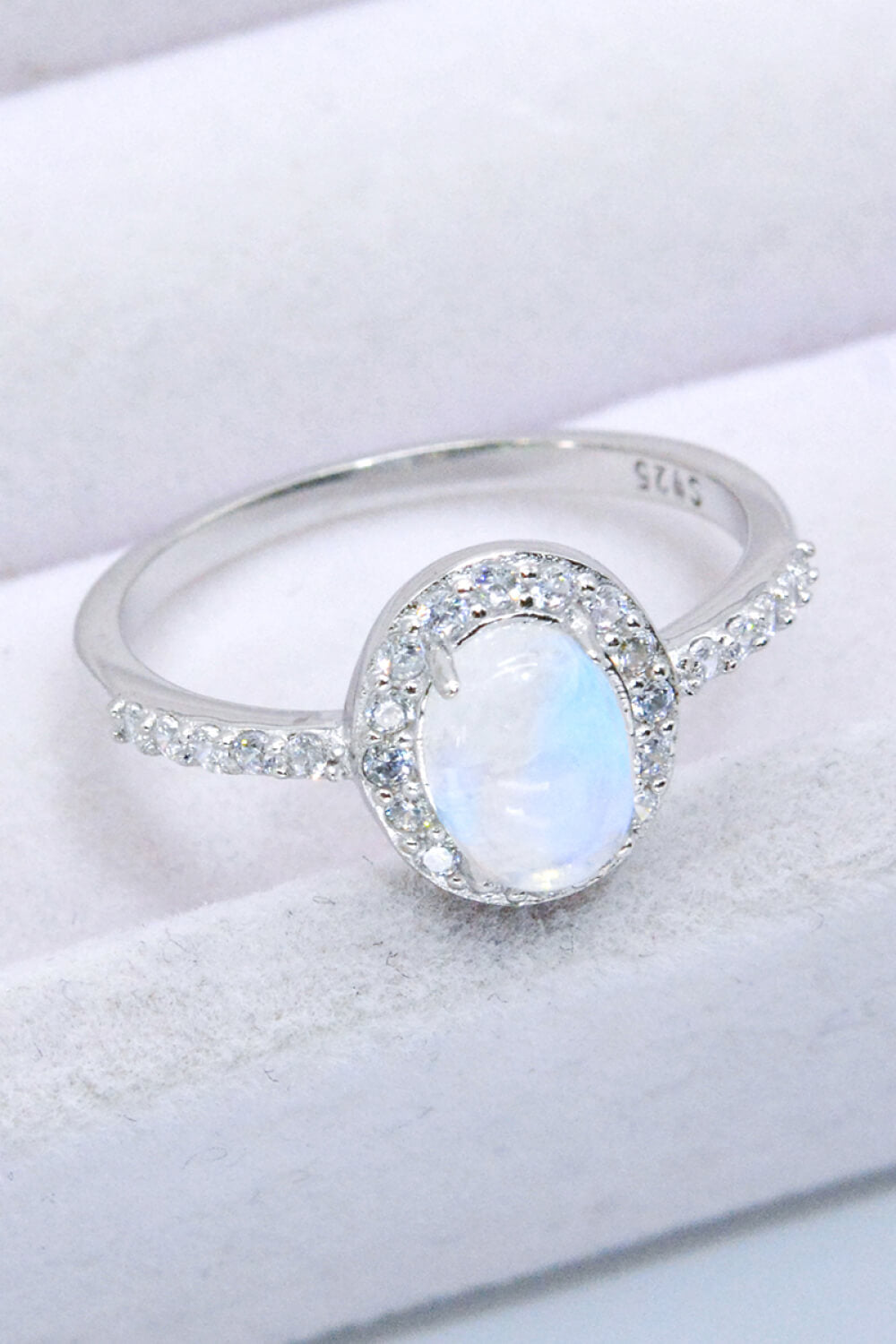 925 Sterling Silver Natural Moonstone Halo Ring - Rings - FITGGINS