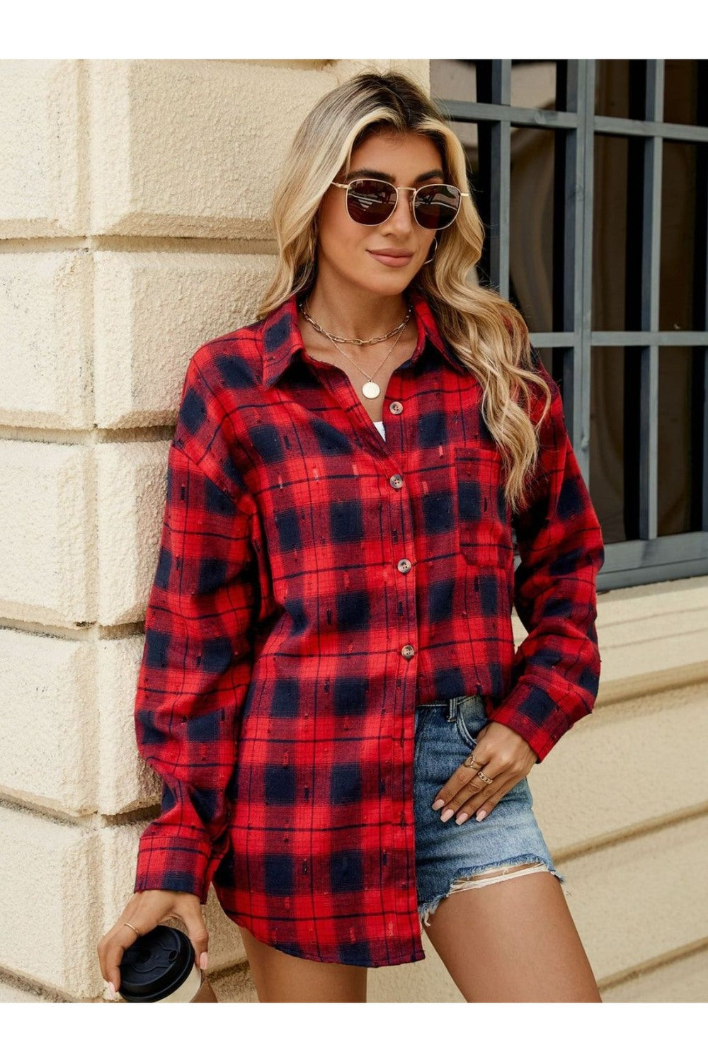 Plaid Button Up Long Sleeve Shirt - Shirts - FITGGINS