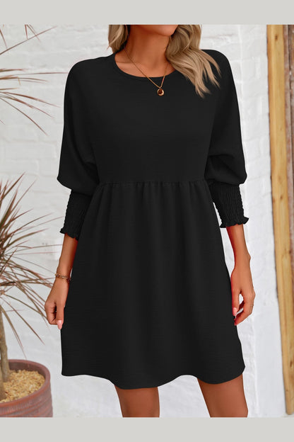 Round Neck Lantern Sleeve Mini Dress - Casual & Maxi Dresses - FITGGINS