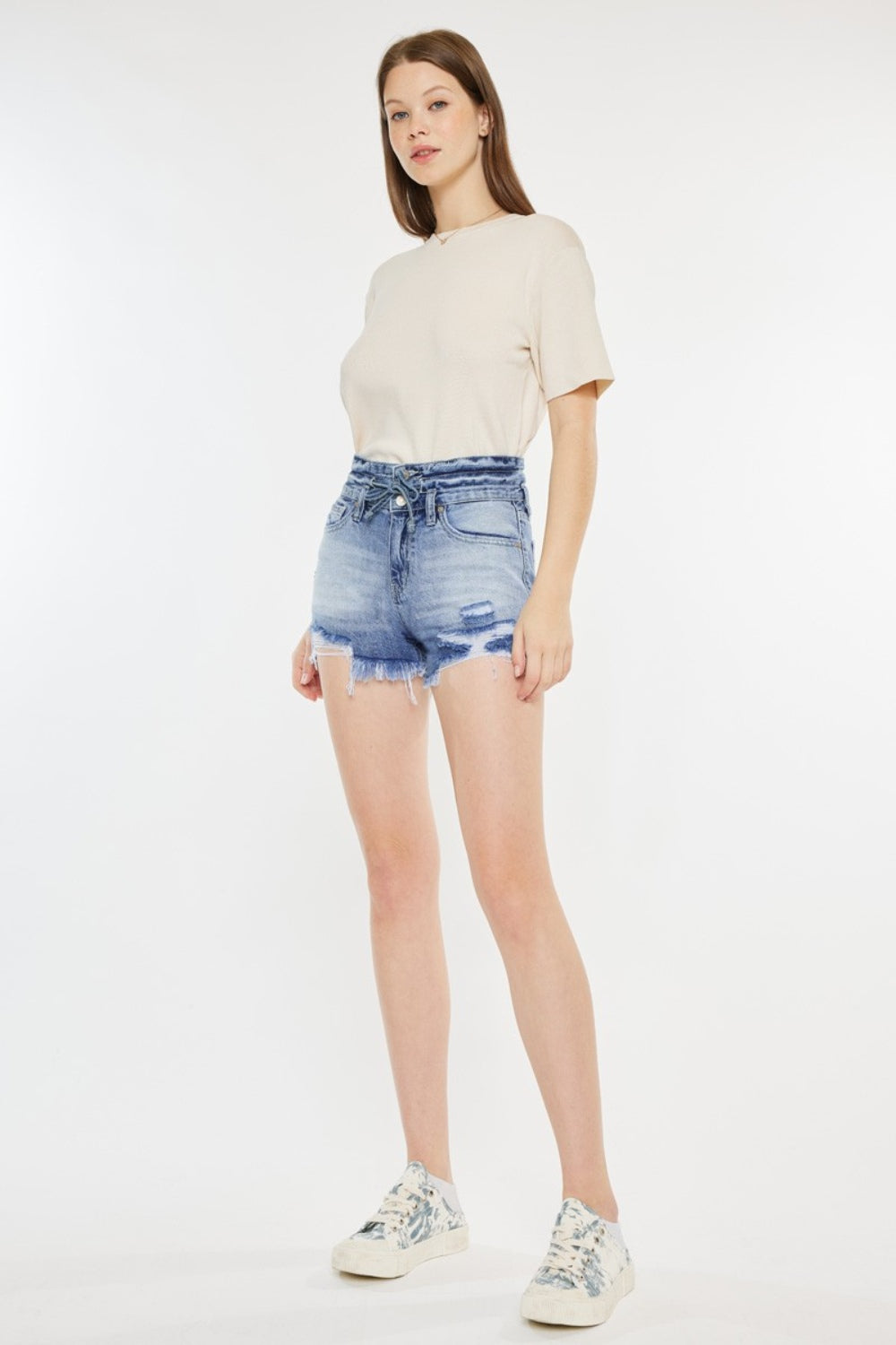 Kancan High Rise Frayed Hem Denim Shorts - Denim Shorts - FITGGINS