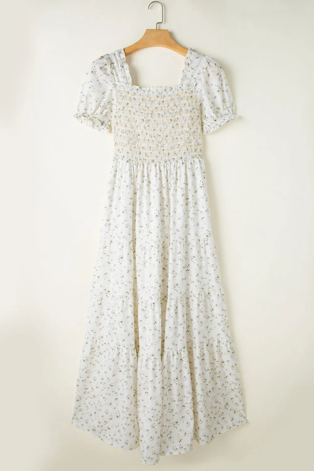 Floral Smocked Short Puff Sleeve Maxi Dress Fitggins
