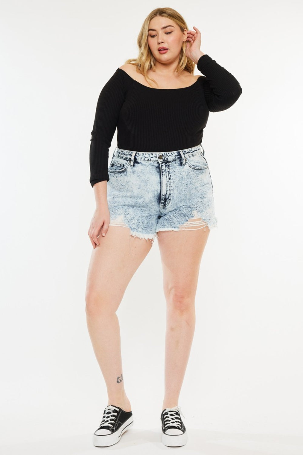 Kancan Full Size Distressed High Waist Denim Shorts - Denim Shorts - FITGGINS