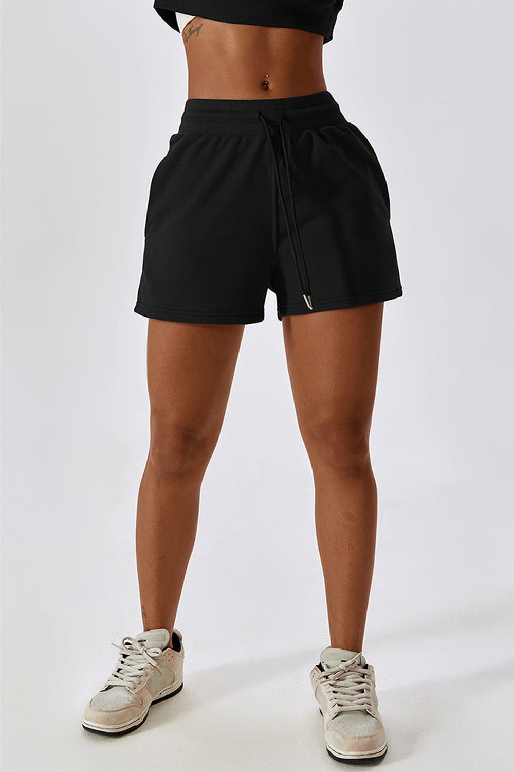 Drawstring Smocked Waist Sports Shorts - Short Leggings - FITGGINS