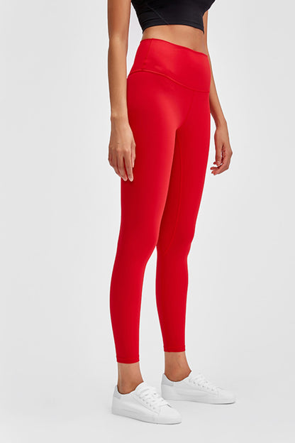 Millennia Wide Seamless Band Waist Sports Leggings Red Fitggins
