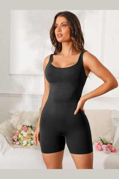 Scoop Neck Wide Strap Active Romper - Active Set - FITGGINS