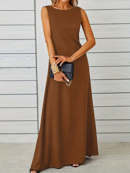 Sleeveless Flowy Maxi Dress Brown Fitggins