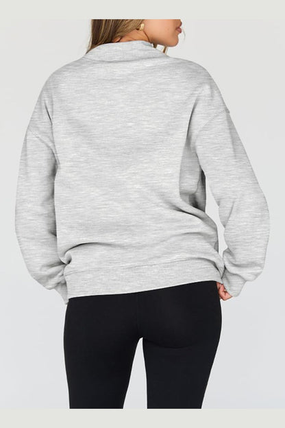 Mock Neck Drop Shoulder Long Sleeve Sweatshirt - Sweatshirts & Hoodies - FITGGINS