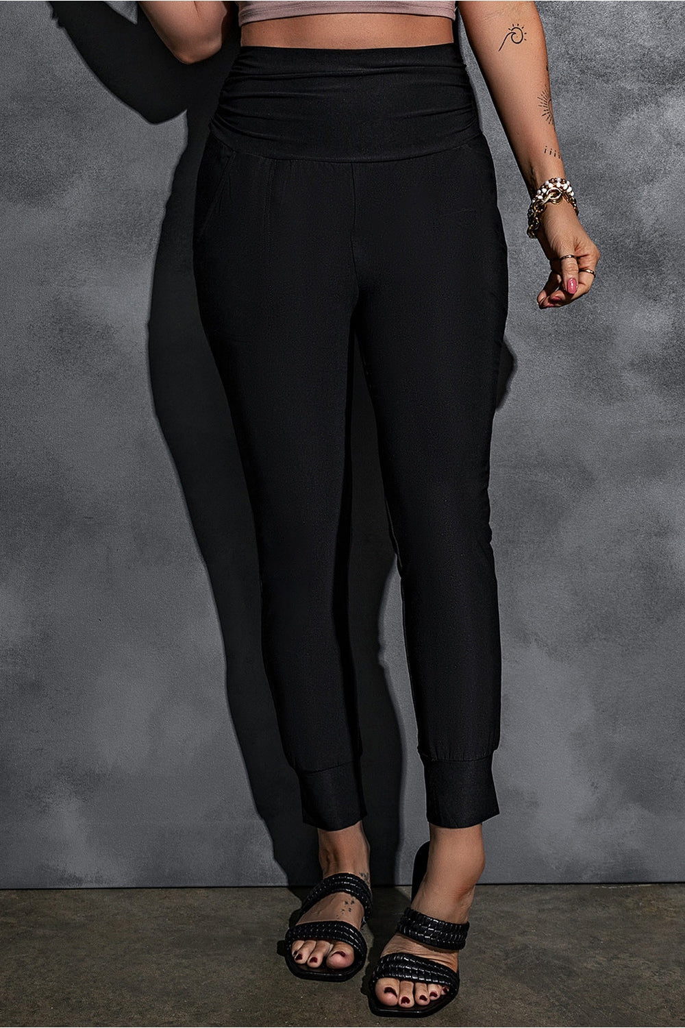 High-Rise Wide Waistband Joggers - Pants - FITGGINS