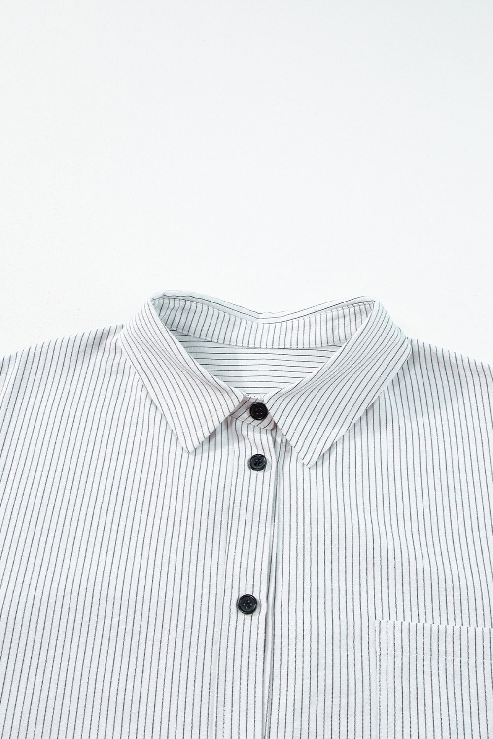 Pocketed Striped Collared Neck Long Sleeve Shirt - Shirts - FITGGINS