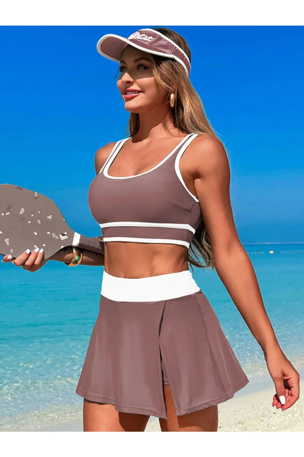 Playful Scoop Neck Top & Skort Swim Set Fitggins
