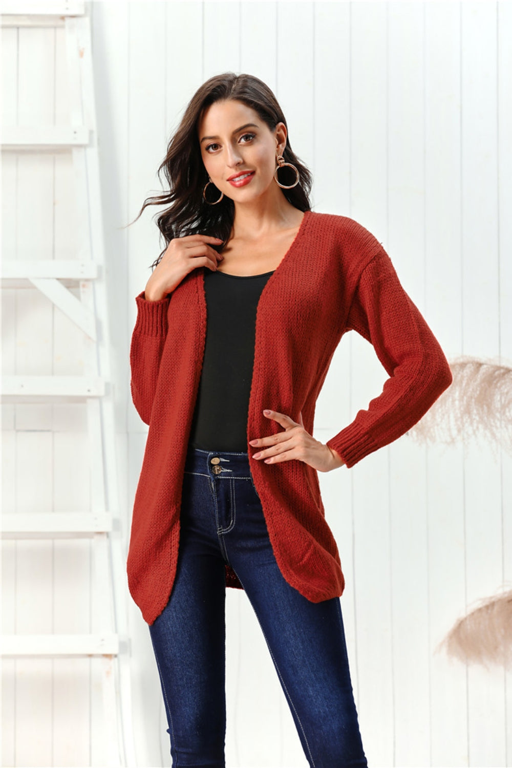 Open Front Long Sleeve Cardigan - Cardigans - FITGGINS