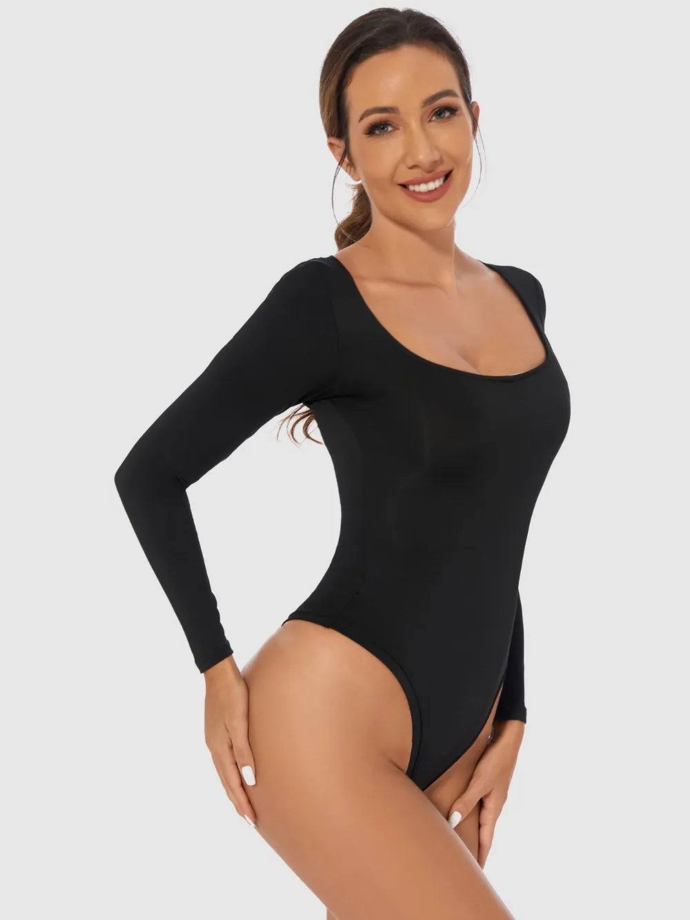 Full Size Scoop Neck Long Sleeve Bodysuit Fitggins