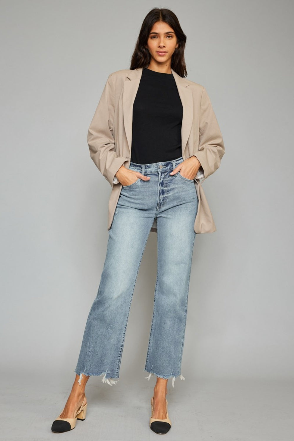 Kancan High Waist Raw Hem Cropped Wide Leg Jeans - Jeans - FITGGINS