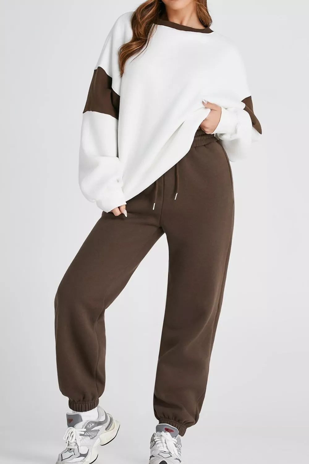 Drop Shoulder Loose Sweatshirt and Joggers Active Set Fitggins