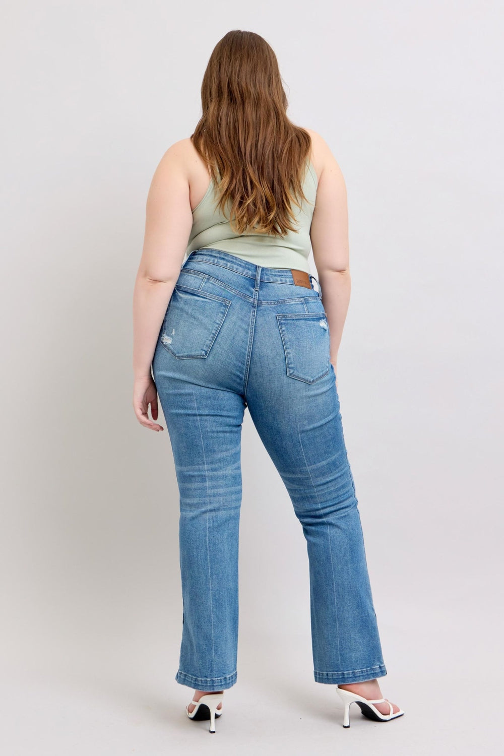 Judy Blue HW Tummy Control Vintage Wash Side Slit Slim Boot Jeans - Jeans - FITGGINS