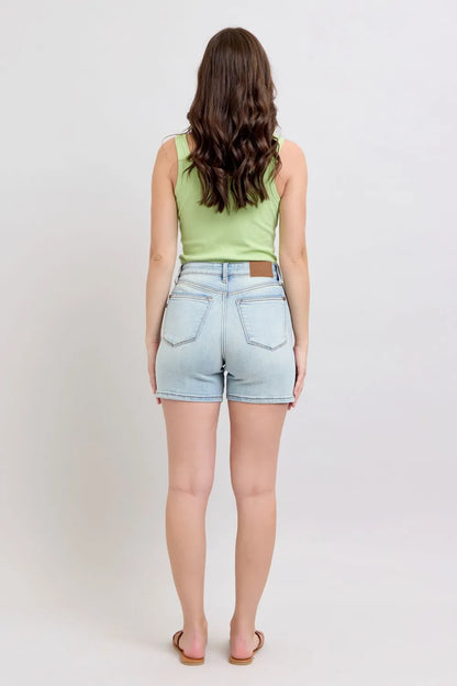Judy Blue Full Size 2-Button Denim Shorts with Pockets — Plus Size Fitggins