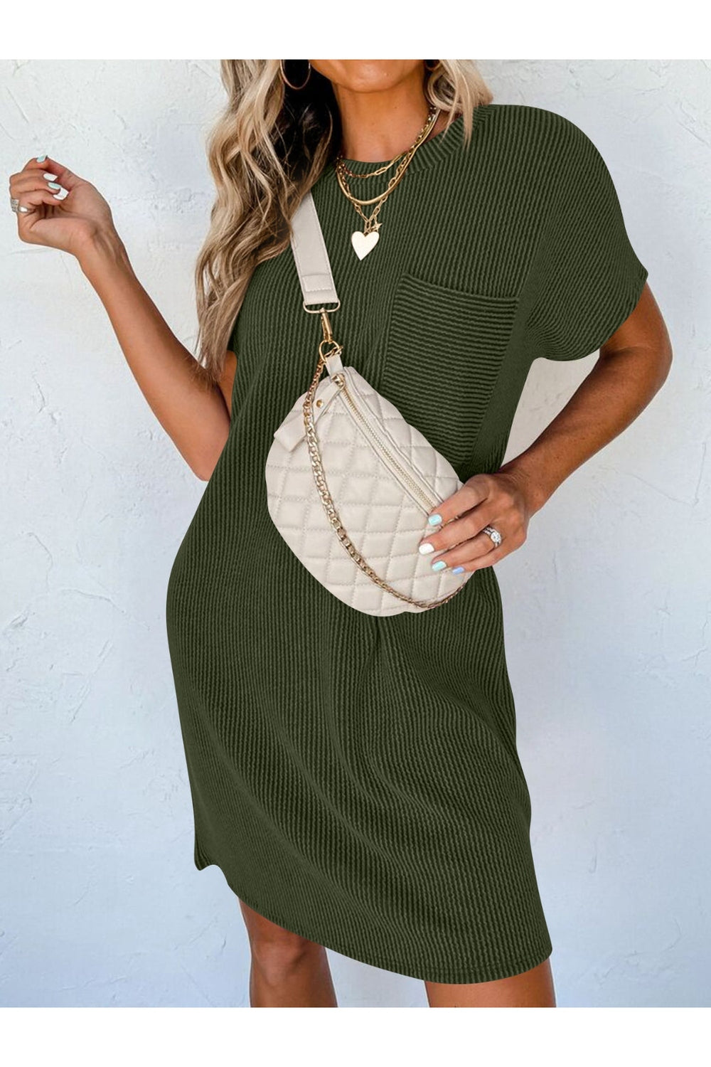 Round Neck Short Sleeve Mini Dress - Casual & Maxi Dresses - FITGGINS