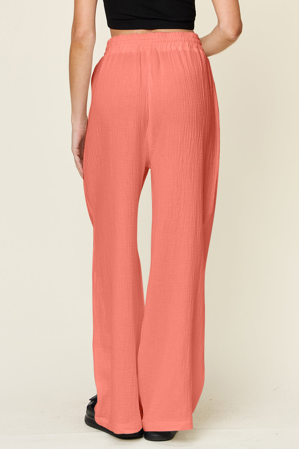 Double Take Full Size Texture Drawstring Wide Leg Pants - Pants - FITGGINS