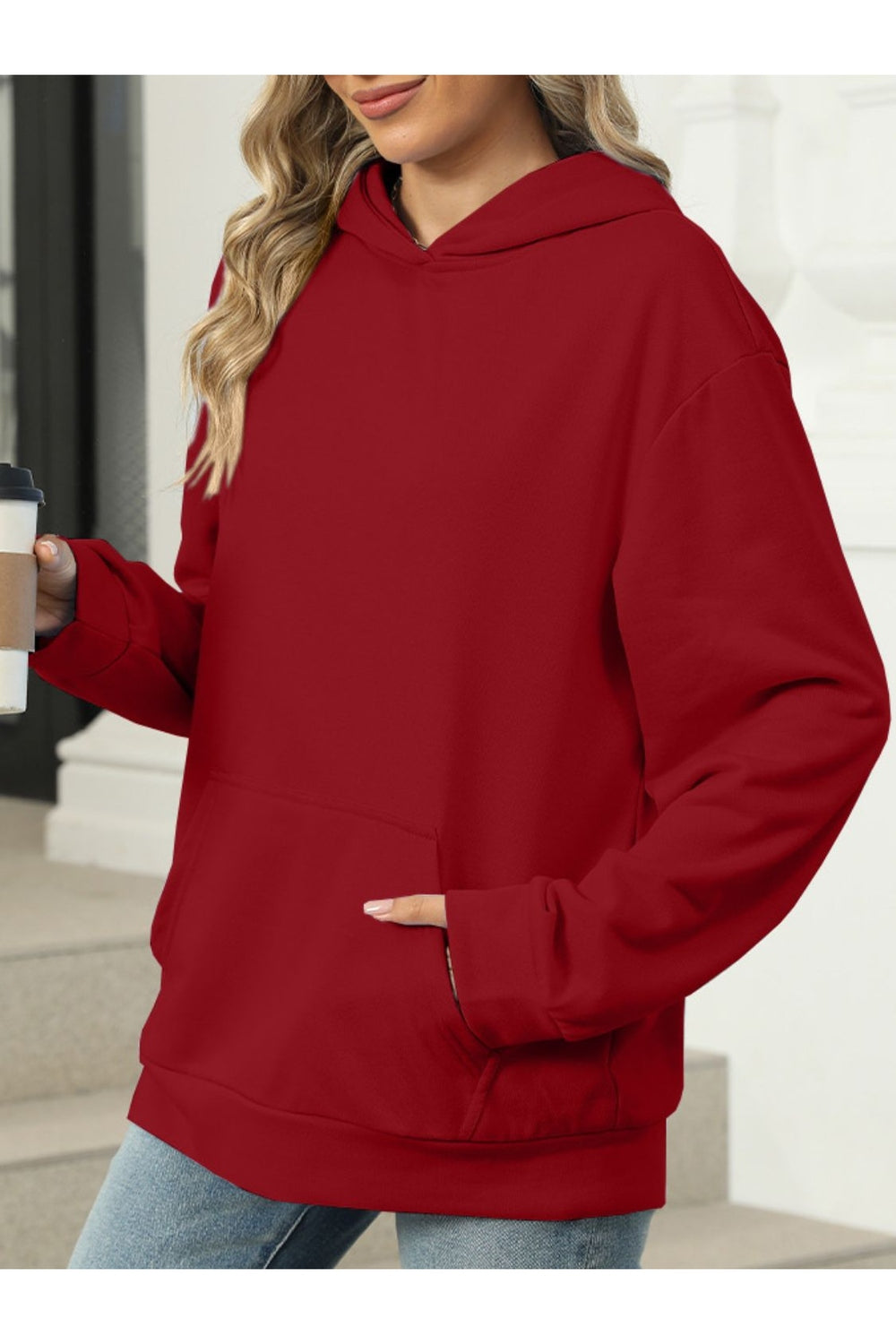 Pocketed Long Sleeve Hoodie - Sweatshirts & Hoodies - FITGGINS