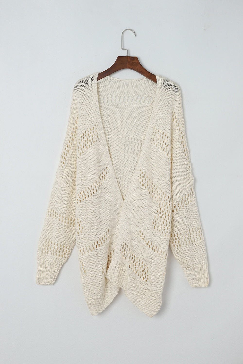 Openwork Open Front Long Sleeve Cardigan - Cardigans - FITGGINS