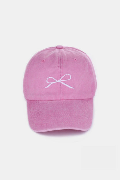 Zenana Bow Embroidered Washed Cotton Caps - Hats - FITGGINS