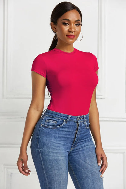 Round Neck Short Sleeve Bodysuit Scarlet Fitggins