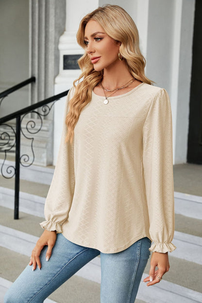 Round Neck Flounce Sleeve Blouse Fitggins