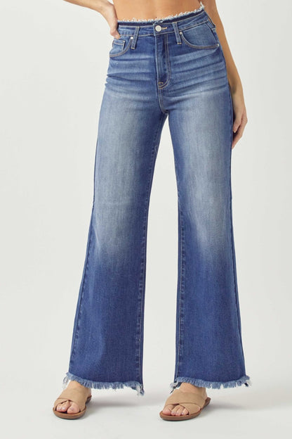 RISEN High Waist Raw Hem Wide Leg Jeans - Jeans - FITGGINS