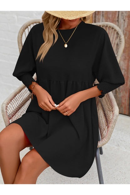 Round Neck Lantern Sleeve Mini Dress - Casual & Maxi Dresses - FITGGINS