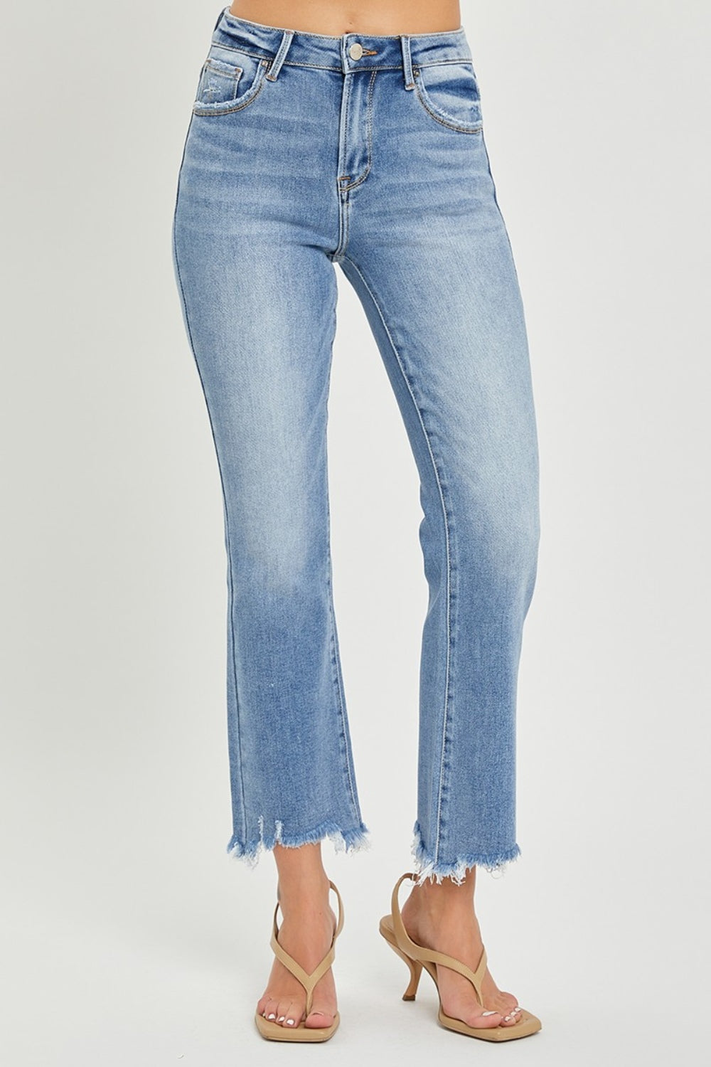 RISEN Full Size Frayed Hem Cropped Straight Jeans - Jeans - FITGGINS